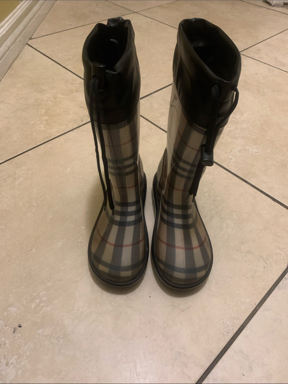 Kids plaid Burberry Rain Boots Clear Rain Boots with Black Trim
